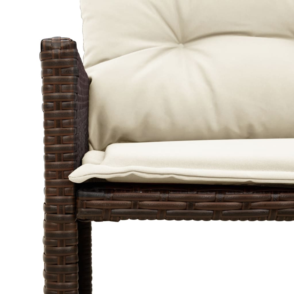 Hagesofa med bord og puter L-formet brun polyrotting