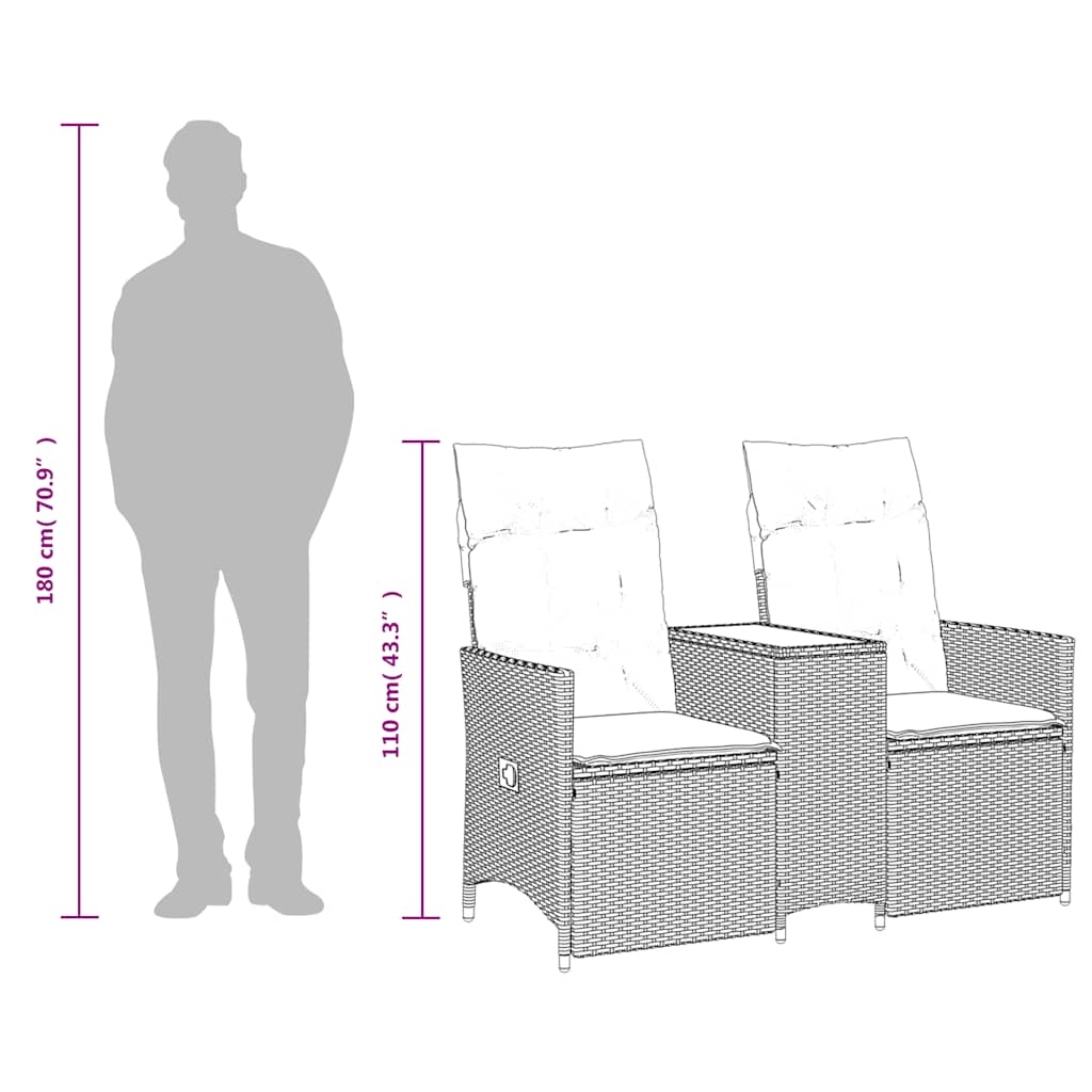 Hagesofa med hvilestol 2-seter og bord grå polyrotting