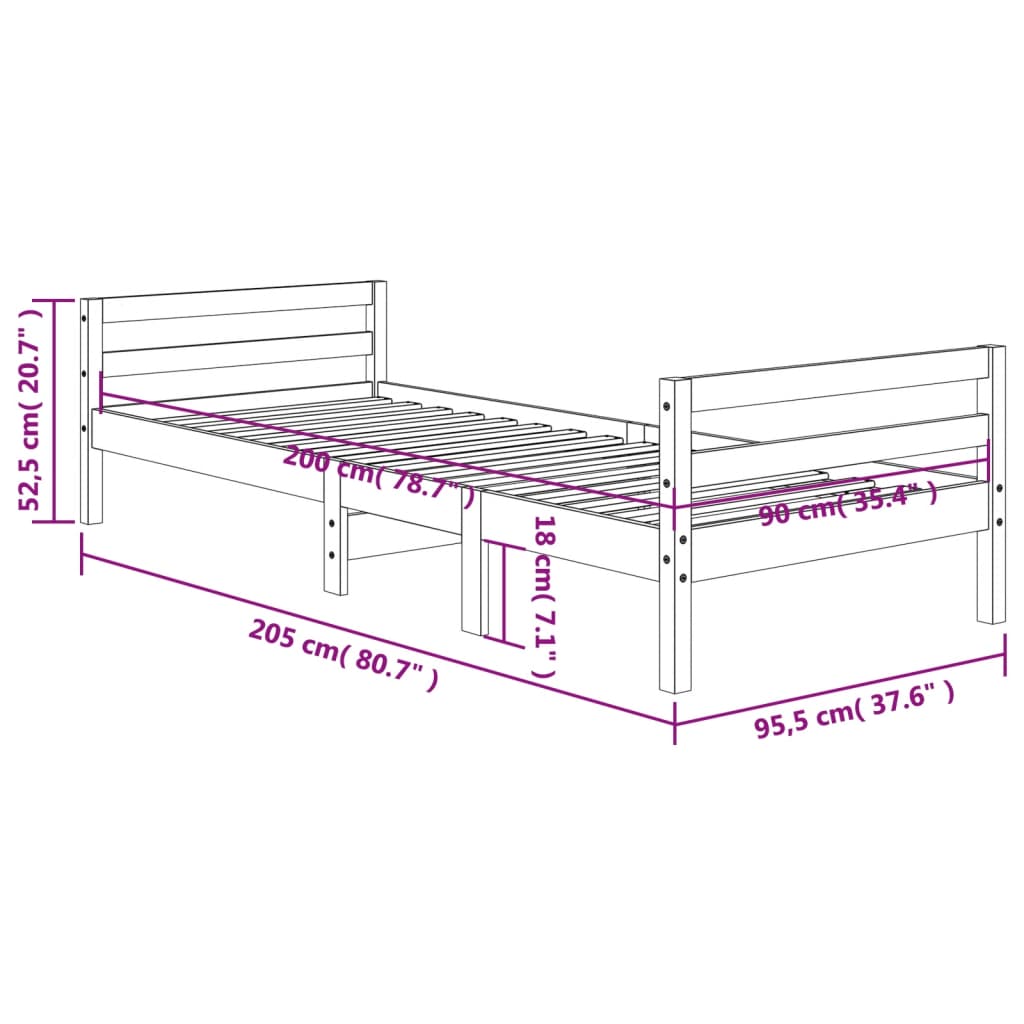 Sengeramme brun 90x200 cm heltre furu