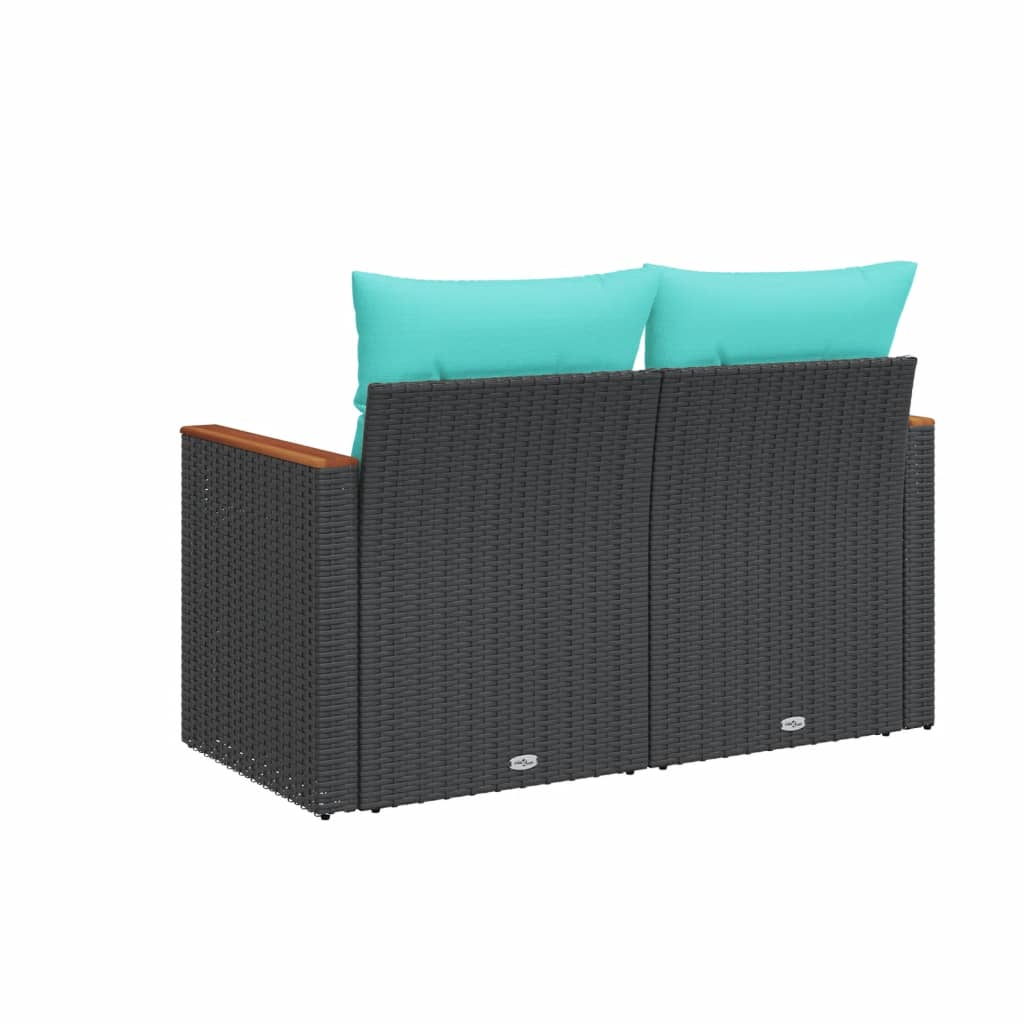 Hagesofa med puter 2-seters svart polyrotting