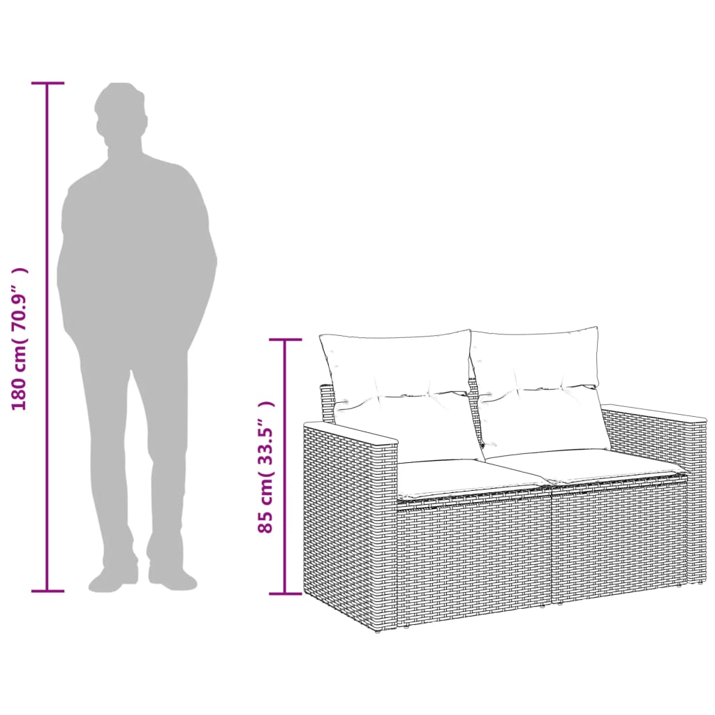 Hagesofa med puter 2-seters svart polyrotting