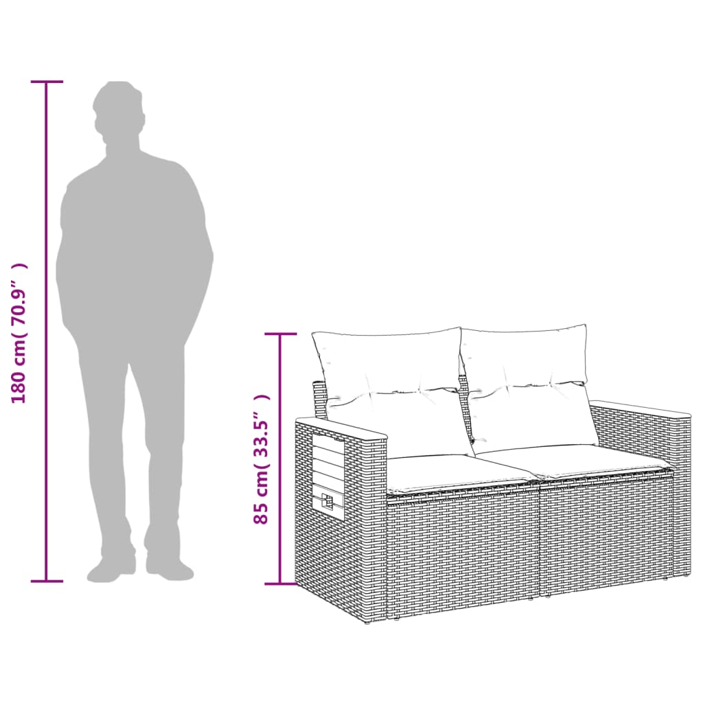 Hagesofa med puter 2-seters svart polyrotting