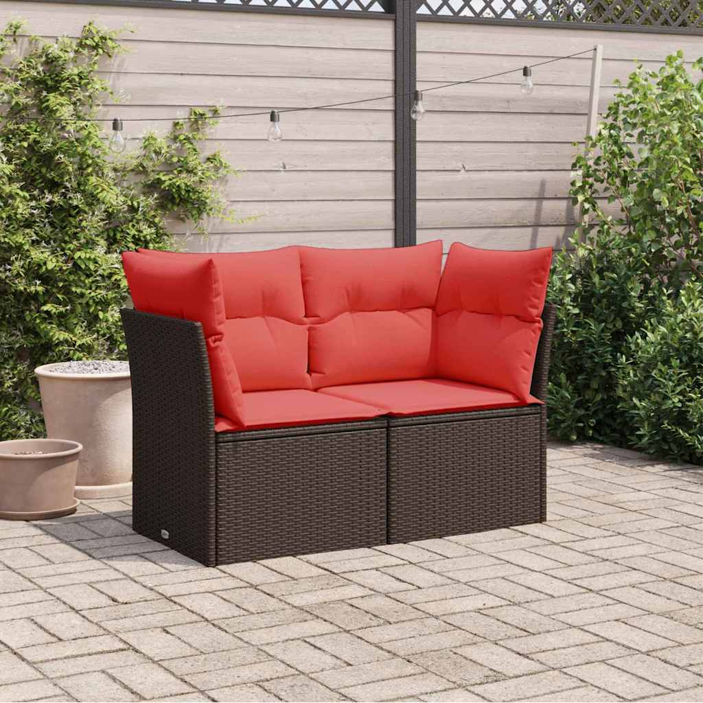 Hagesofa med puter 2-seters brun polyrotting