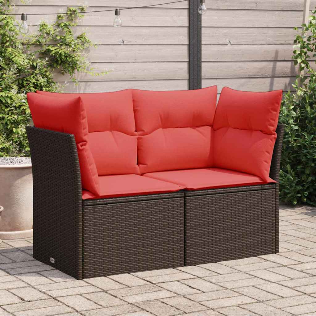 Hagesofa med puter 2-seters brun polyrotting