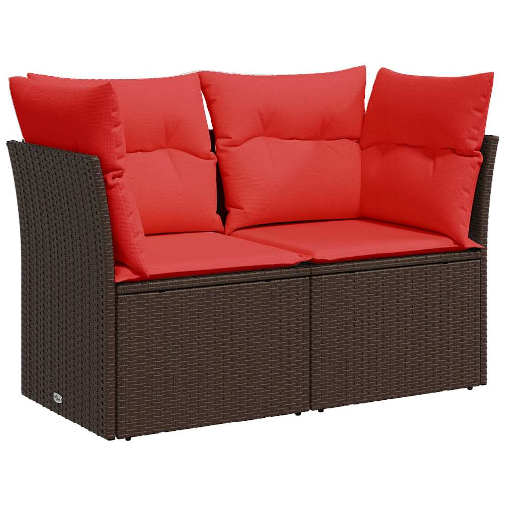 Hagesofa med puter 2-seters brun polyrotting