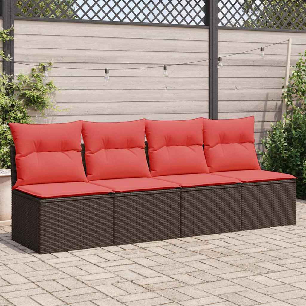 Hagesofa med puter 4-seters brun polyrotting
