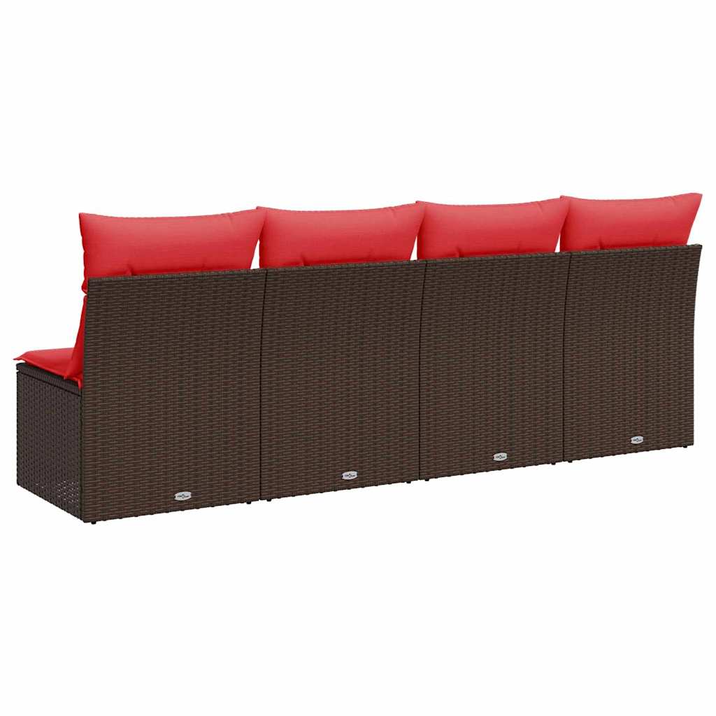 Hagesofa med puter 4-seters brun polyrotting