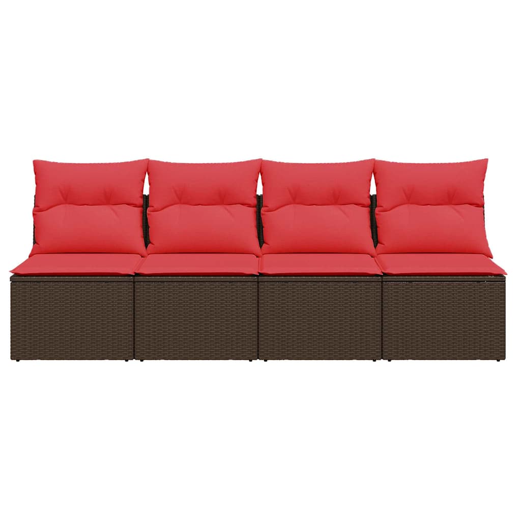Hagesofa med puter 4-seters brun polyrotting
