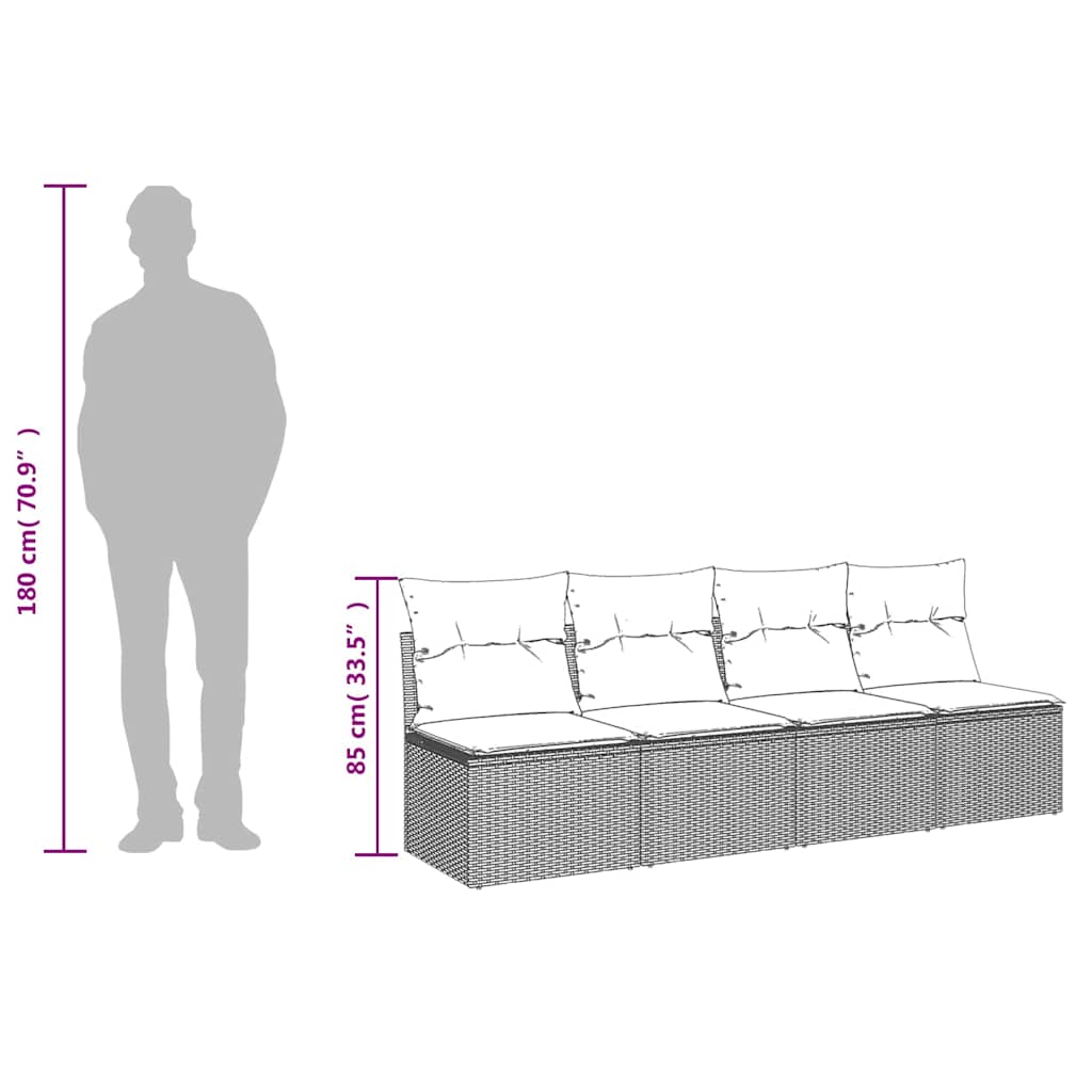 Hagesofa med puter 4-seters brun polyrotting