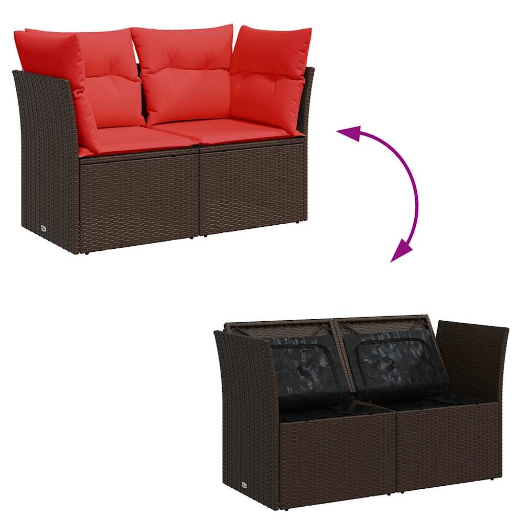 Hagesofa med puter 2-seters brun polyrotting