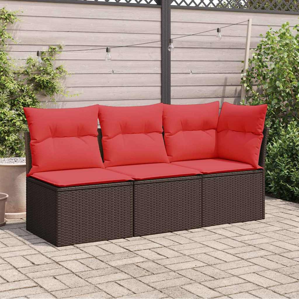 Hagesofa med puter 3-seters brun polyrotting