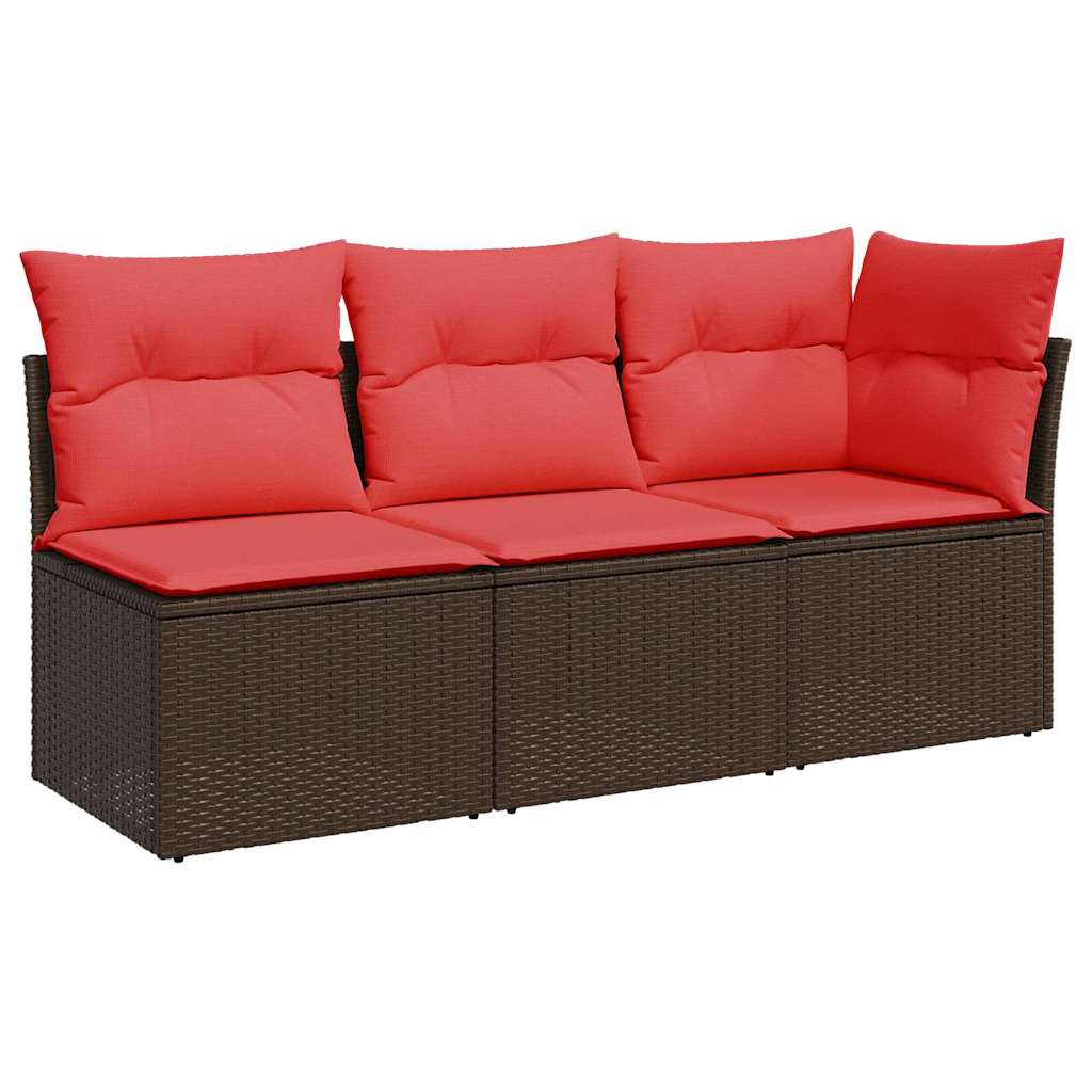 Hagesofa med puter 3-seters brun polyrotting
