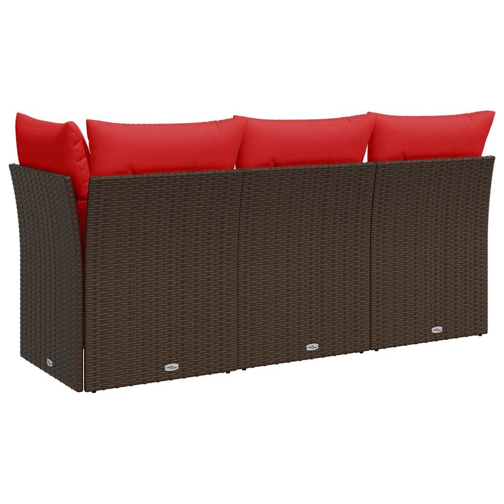 Hagesofa med puter 3-seters brun polyrotting