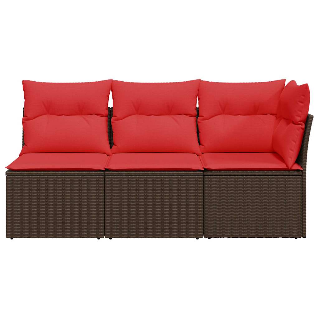Hagesofa med puter 3-seters brun polyrotting