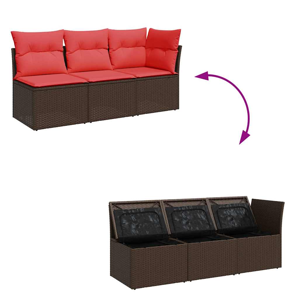 Hagesofa med puter 3-seters brun polyrotting