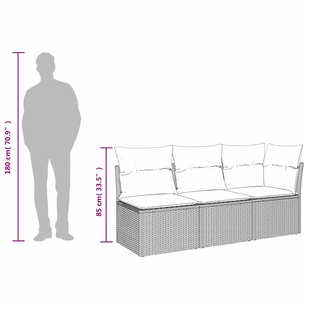 Hagesofa med puter 3-seters brun polyrotting