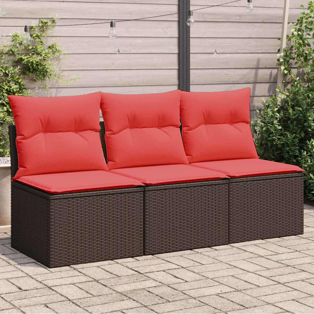 Hagesofa med puter 3-seters brun polyrotting