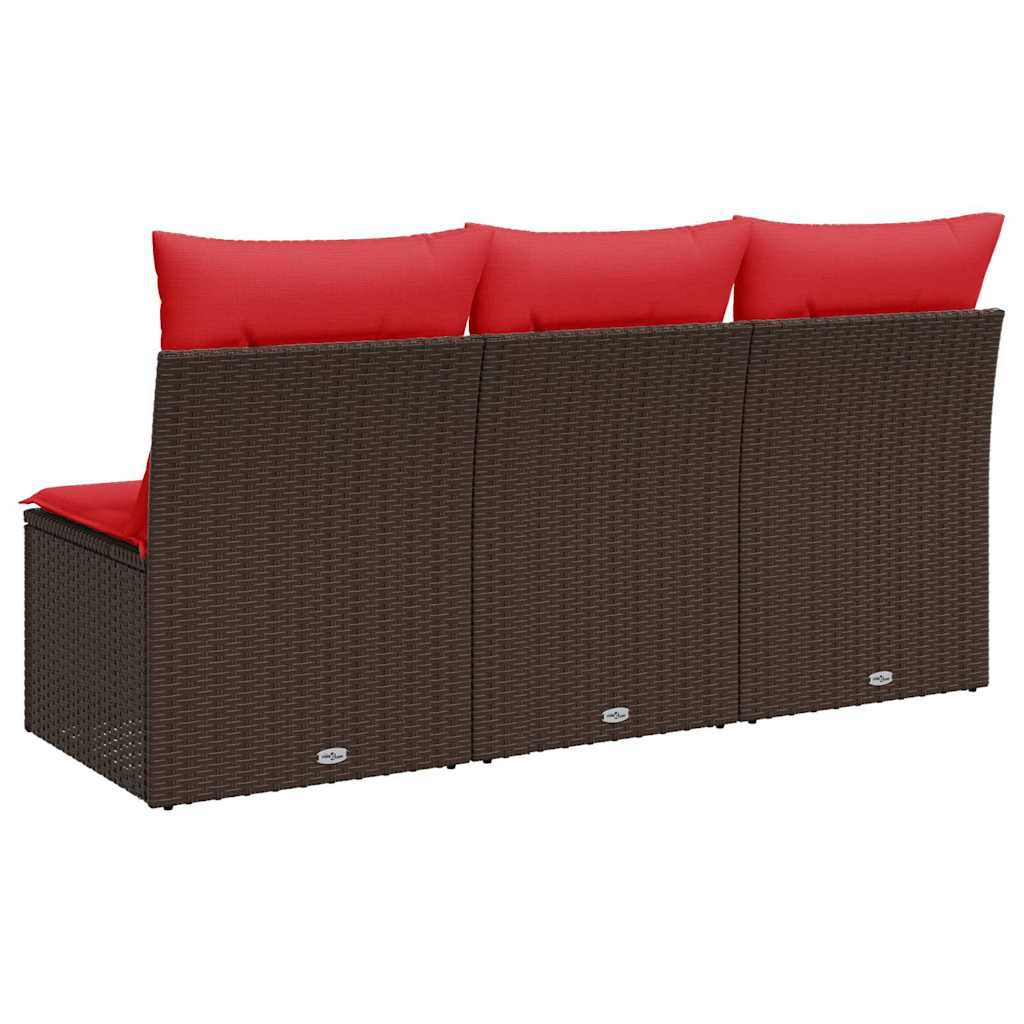 Hagesofa med puter 3-seters brun polyrotting
