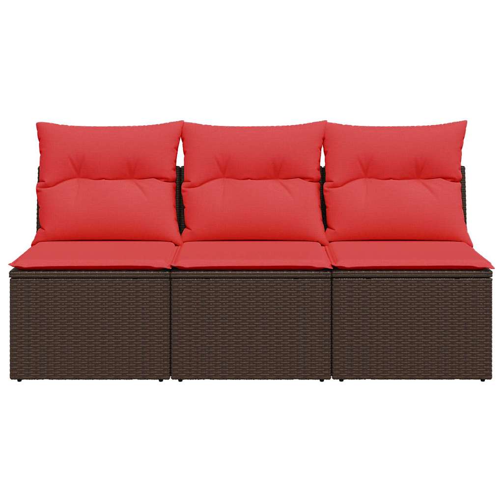 Hagesofa med puter 3-seters brun polyrotting