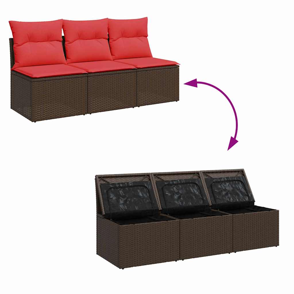 Hagesofa med puter 3-seters brun polyrotting