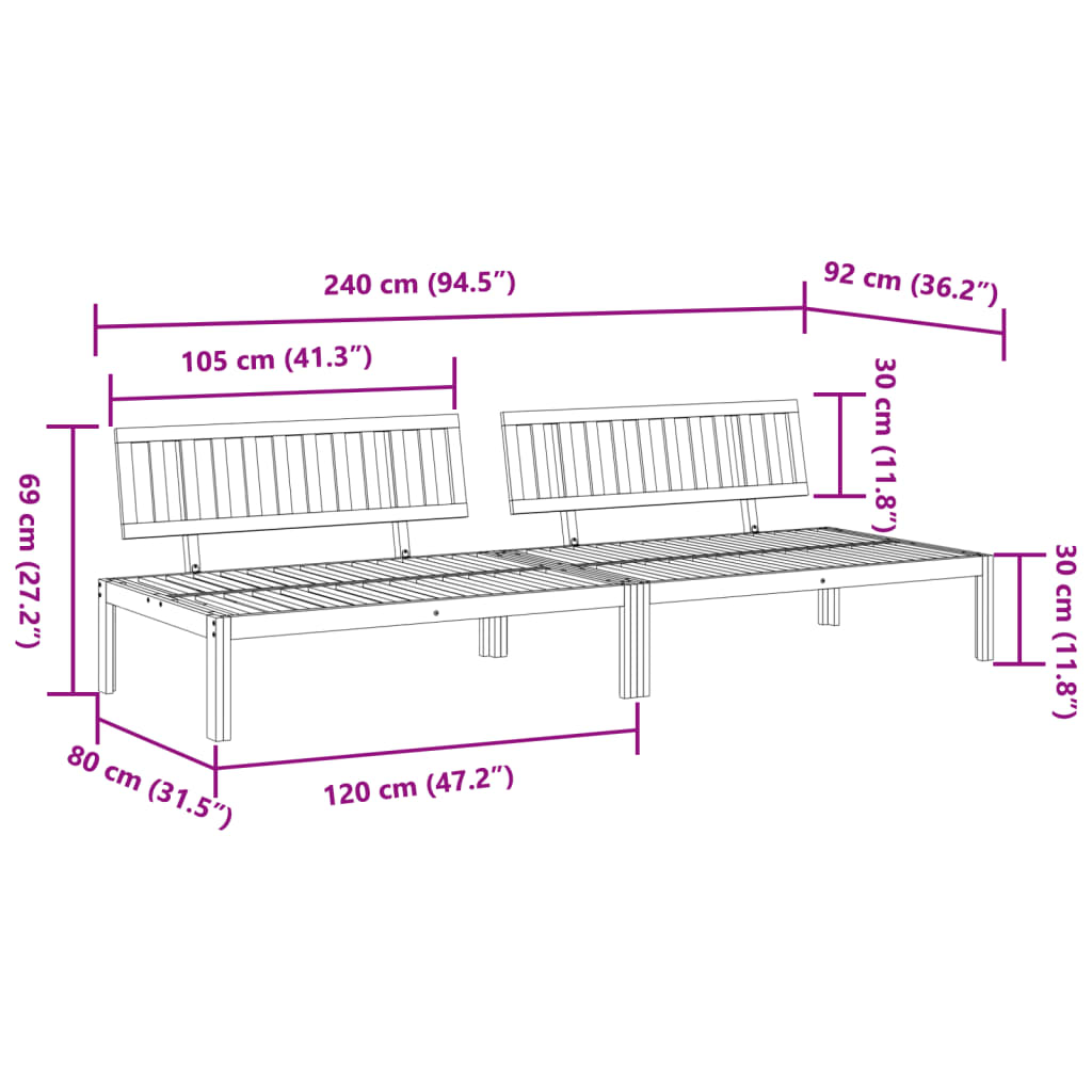 Hagesofa paller 2 stk heltre akasie