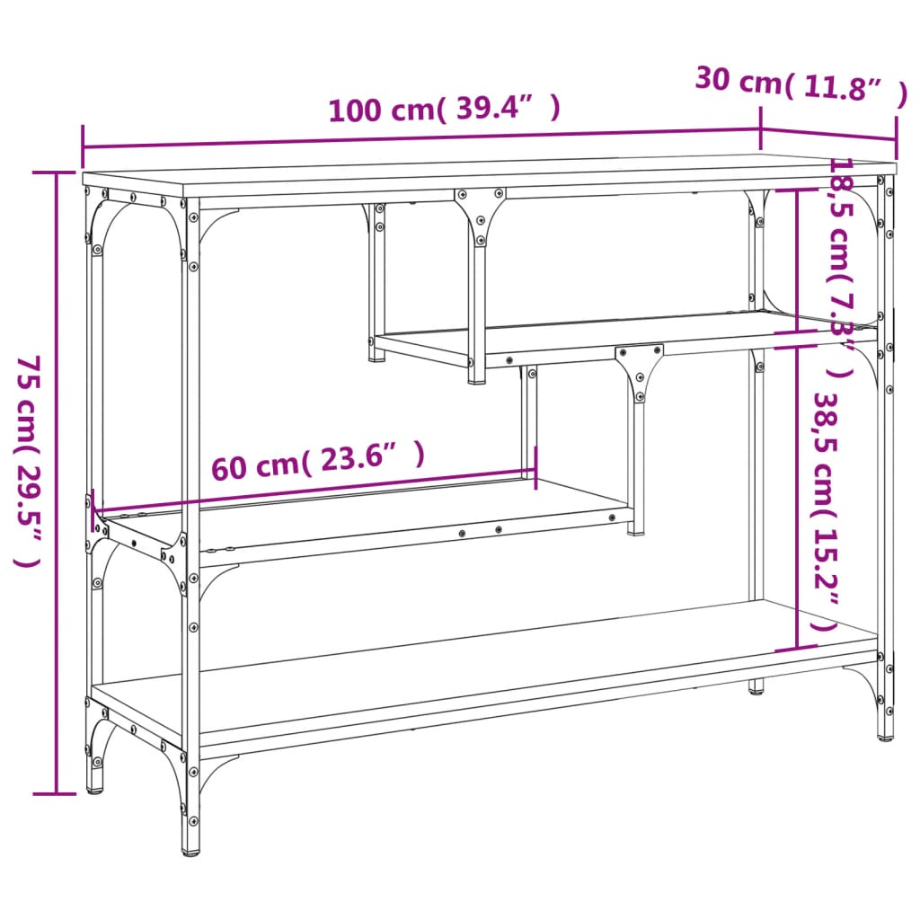 Konsollbord sonoma eik 100x30x75 cm konstruert tre