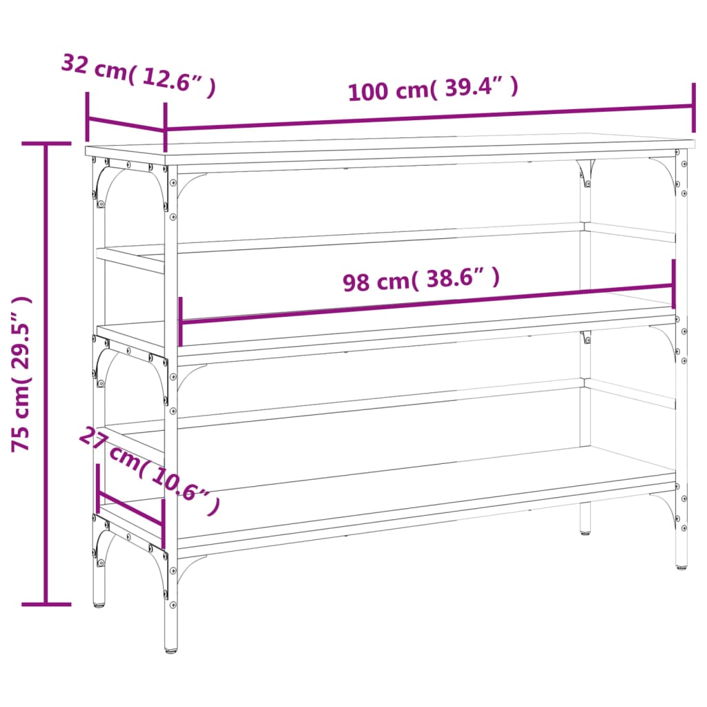 Konsollbord svart 100x32x75 cm konstruert tre