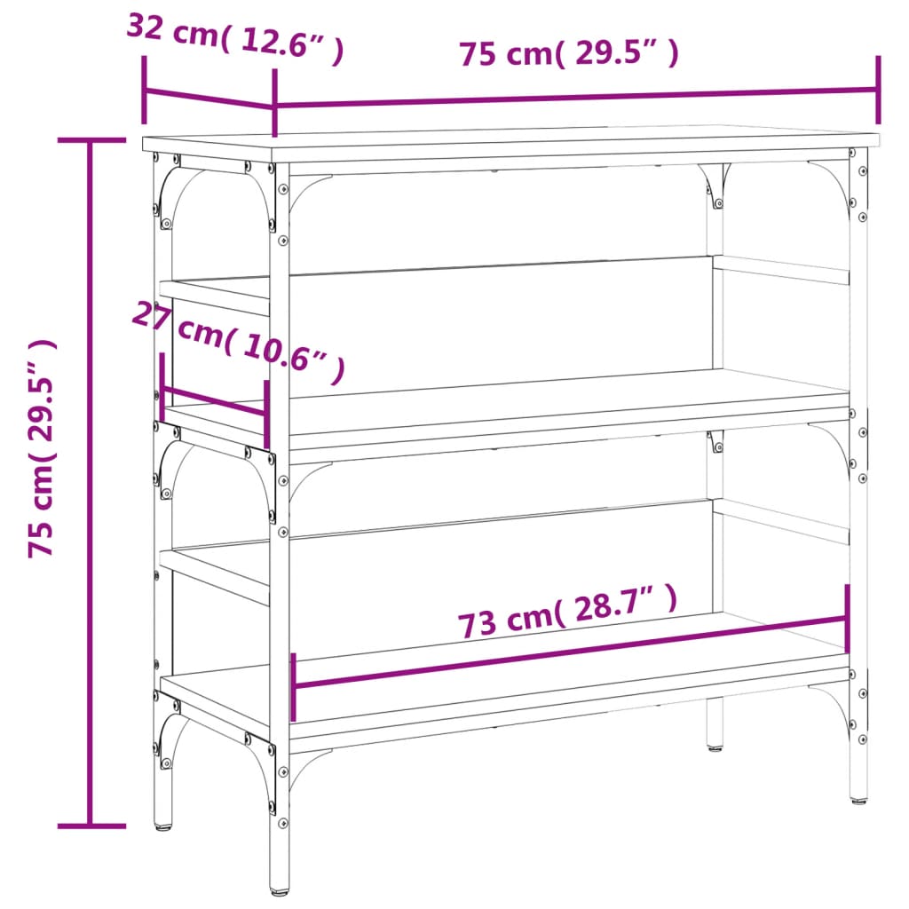 Konsollbord svart 75x32x75 cm konstruert tre