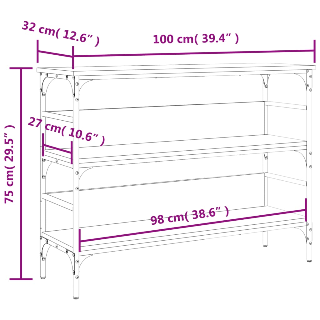 Konsollbord svart 100x32x75 cm konstruert tre