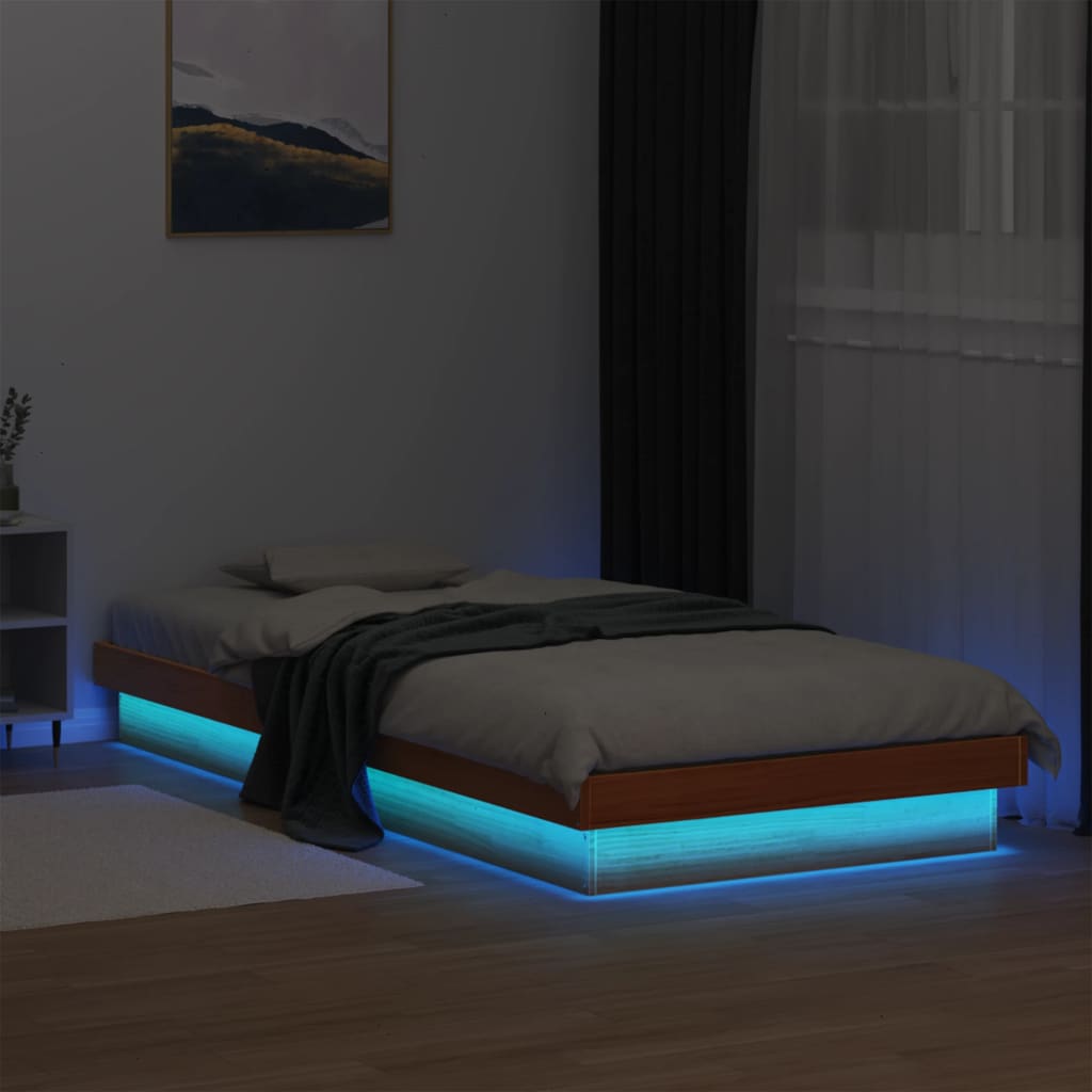 LED-sengeramme voksbrun 100x200 cm heltre furu