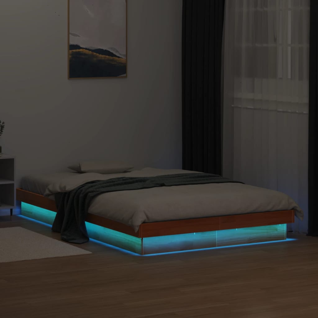 LED-sengeramme voksbrun 120x200 cm heltre furu