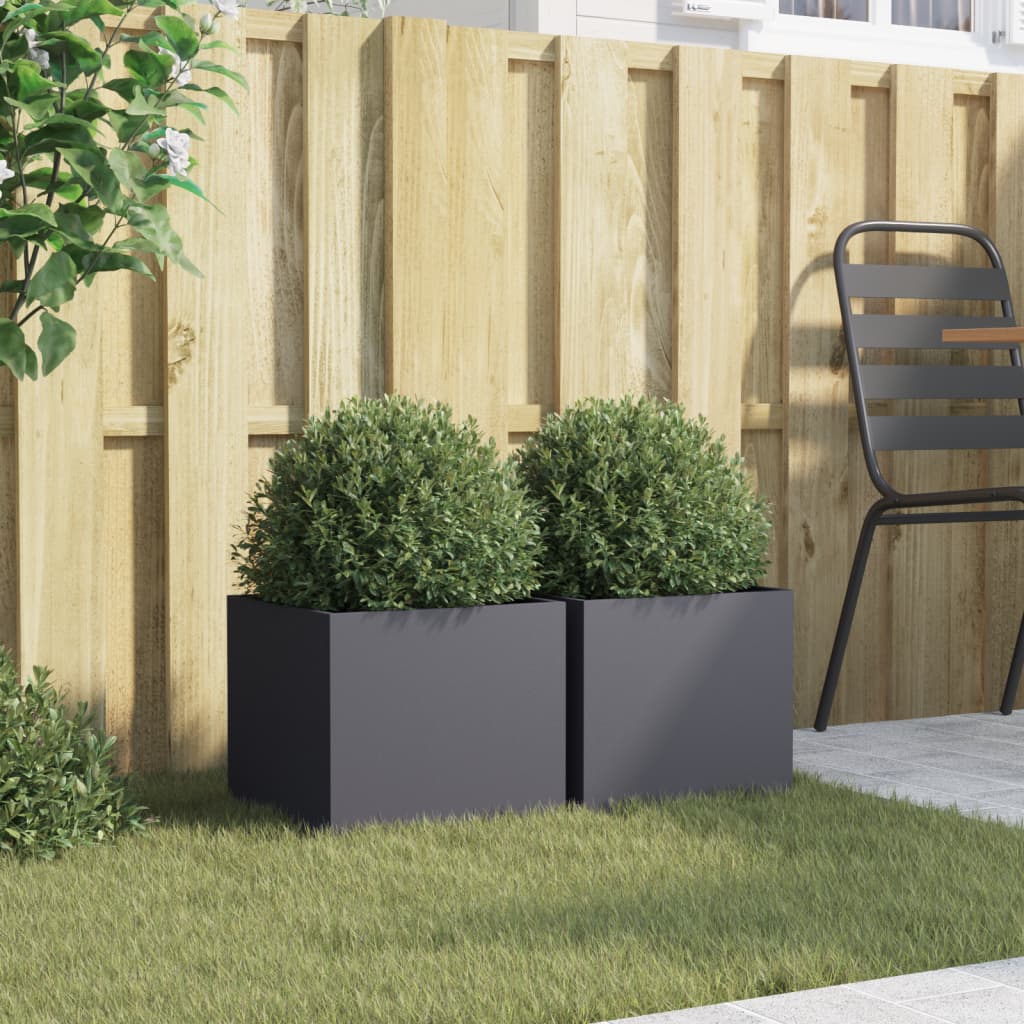Plantekasser 2 stk antrasitt 32x30x29 cm stål