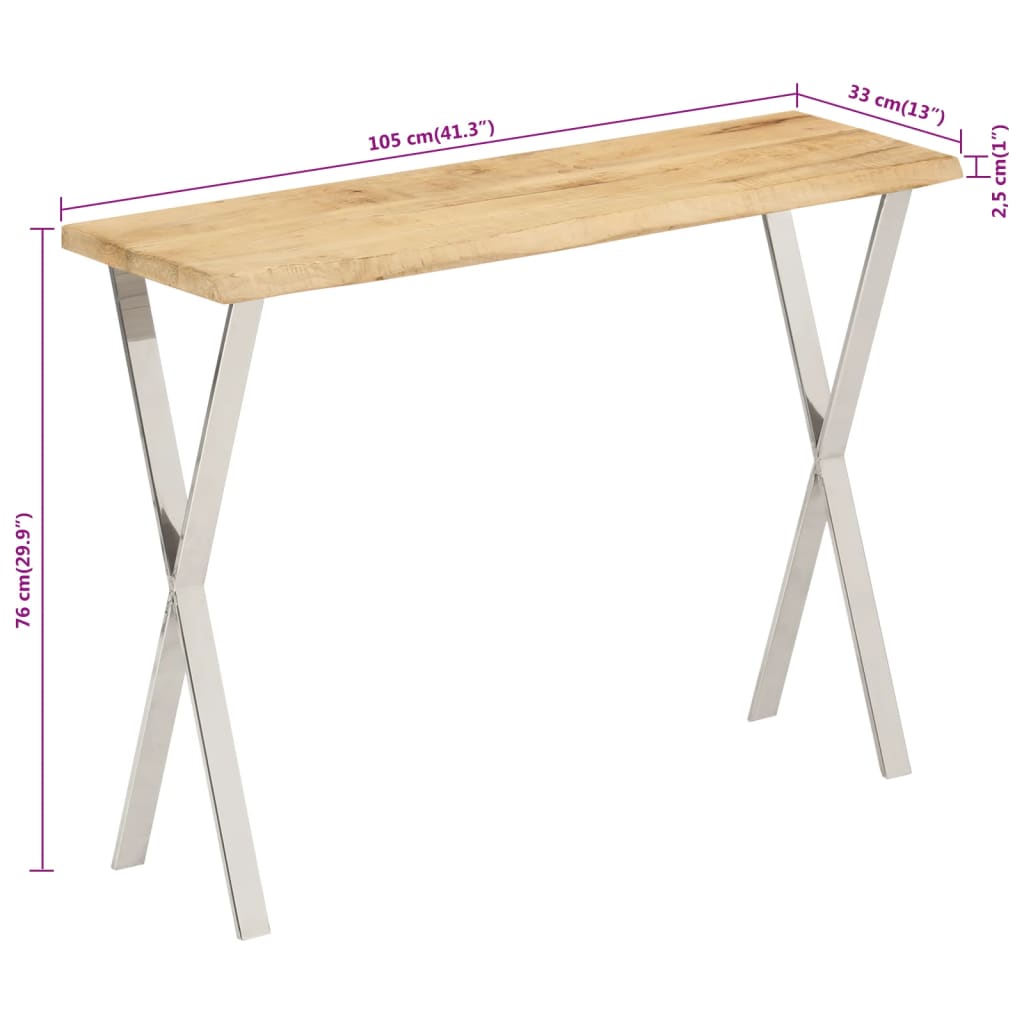 Konsollbord med naturlig kant 105x33x76 cm heltre mango