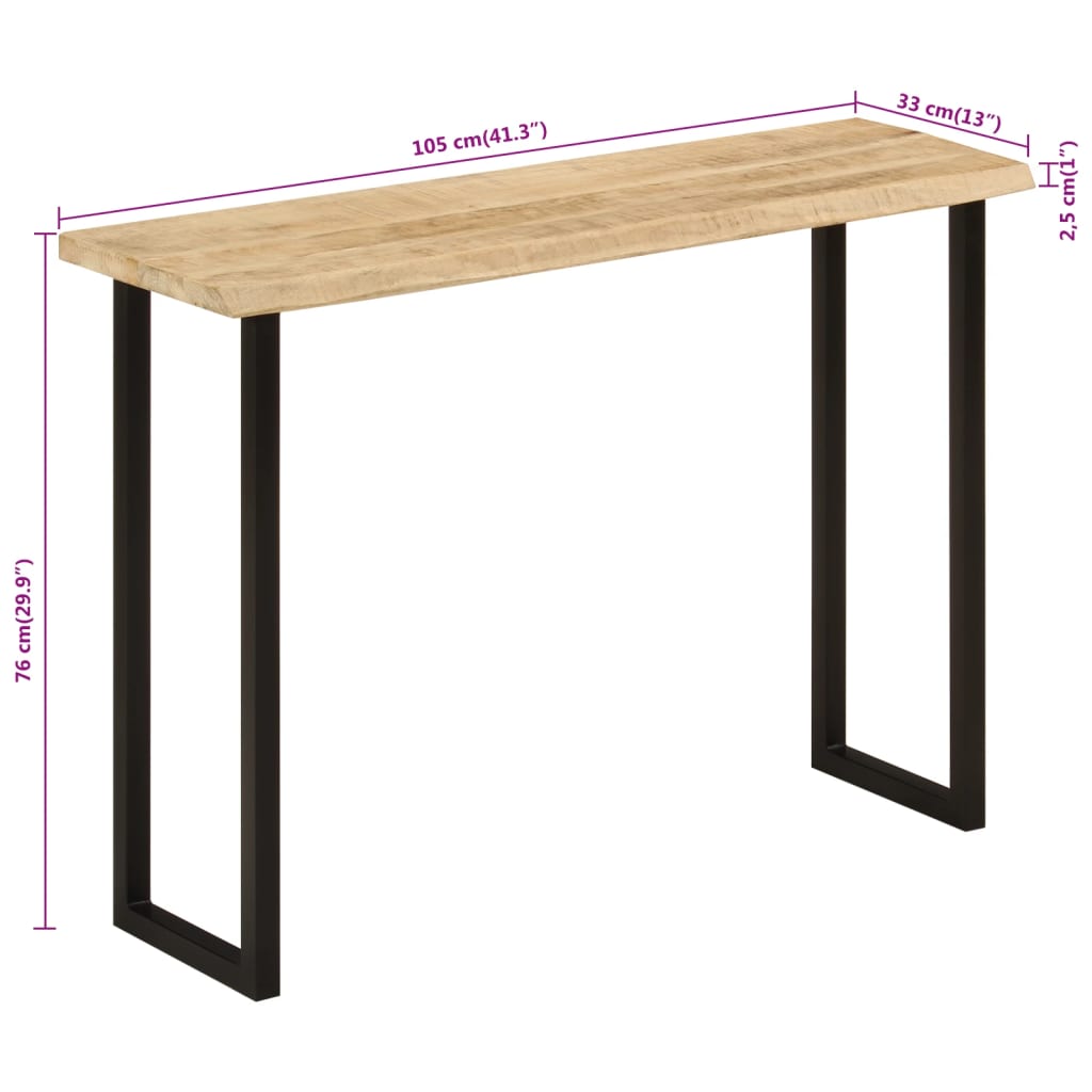 Konsollbord med naturlig kant 105x33x76 cm heltre akasie