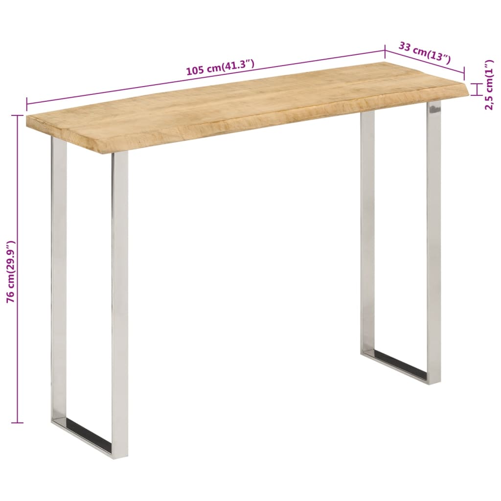 Konsollbord med naturlig kant 105x33x76 cm heltre akasie