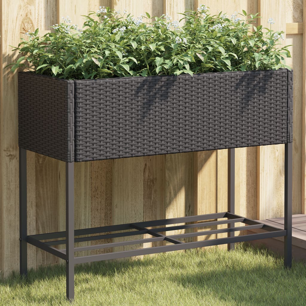 Plantekasser med hylle 2 stk svart 90x40x75 cm polyrotting