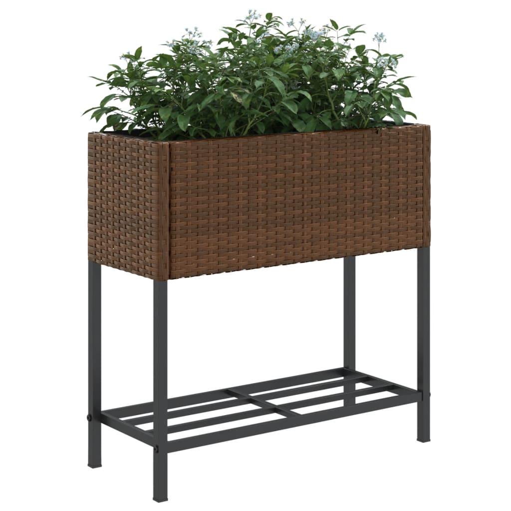 Plantekasser med hylle 2 stk brun 70x28x70 cm polyrotting