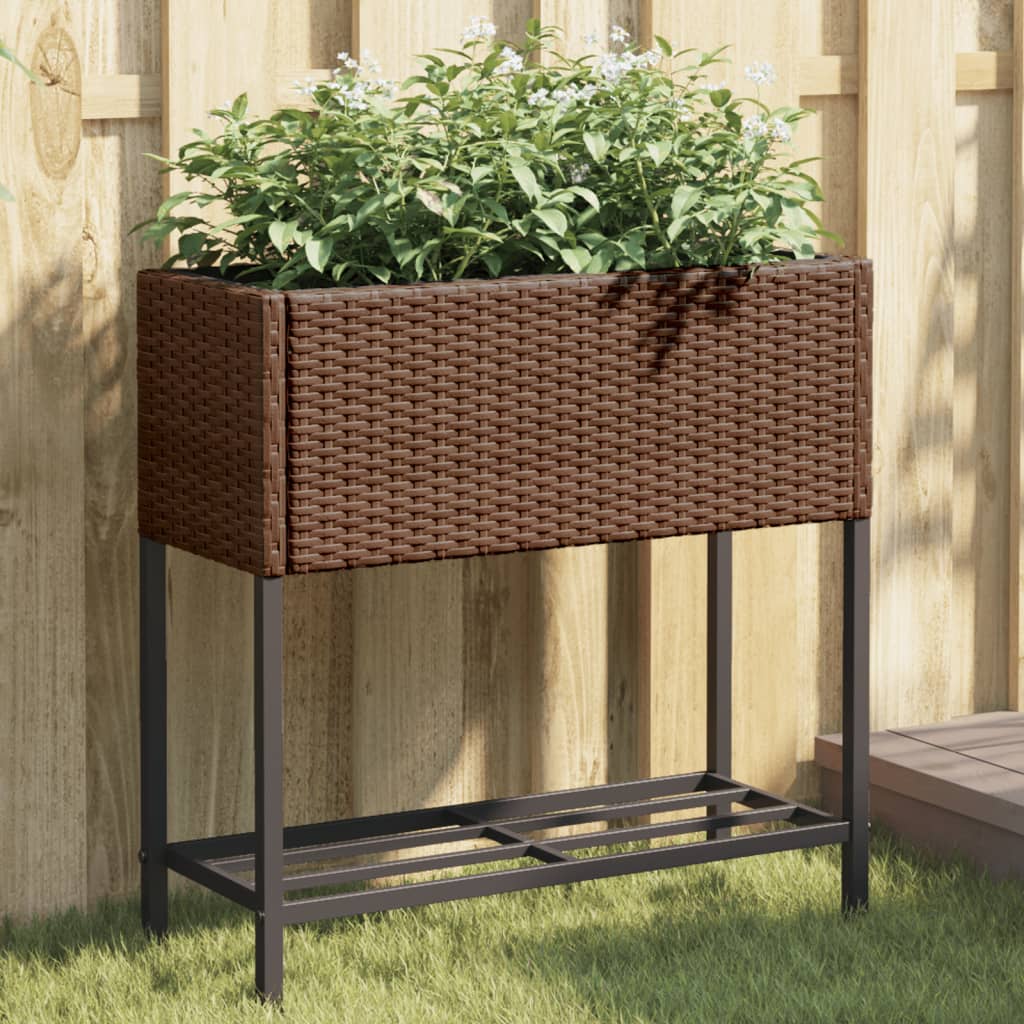 Plantekasser med hylle 2 stk brun 70x28x70 cm polyrotting