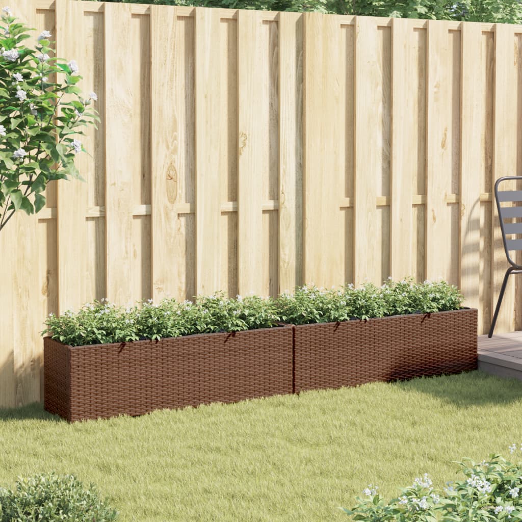 Plantekasser med 3 potter 2 stk brun 105x30x32 cm polyrotting