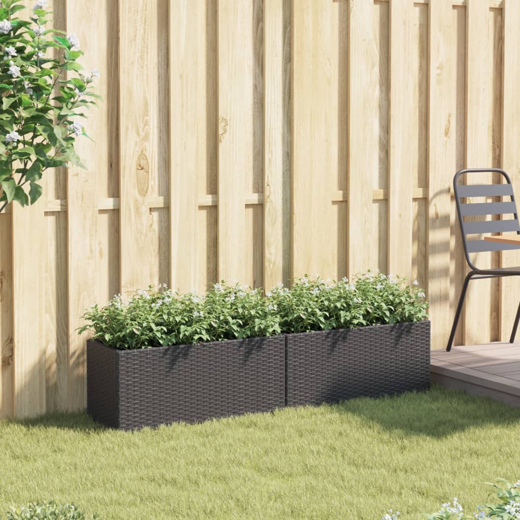 Plantekasser med 2 potter 2 stk svart 72x30x32 cm polyrotting