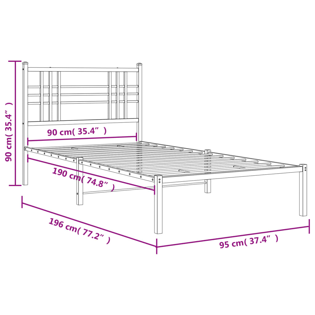 Sengeramme i metall med hodegavl svart 90x190 cm