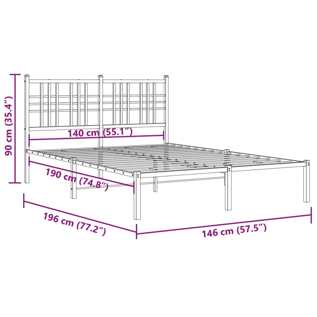 Sengeramme i metall med hodegavl svart 140x190 cm