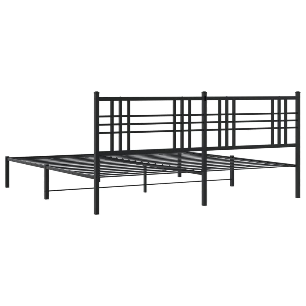 Sengeramme i metall med sengegavl svart 200x200 cm