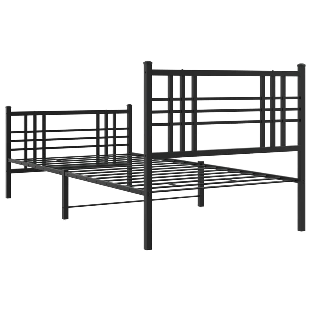 Sengeramme i metall med hode- og fotgavl svart 100x190 cm