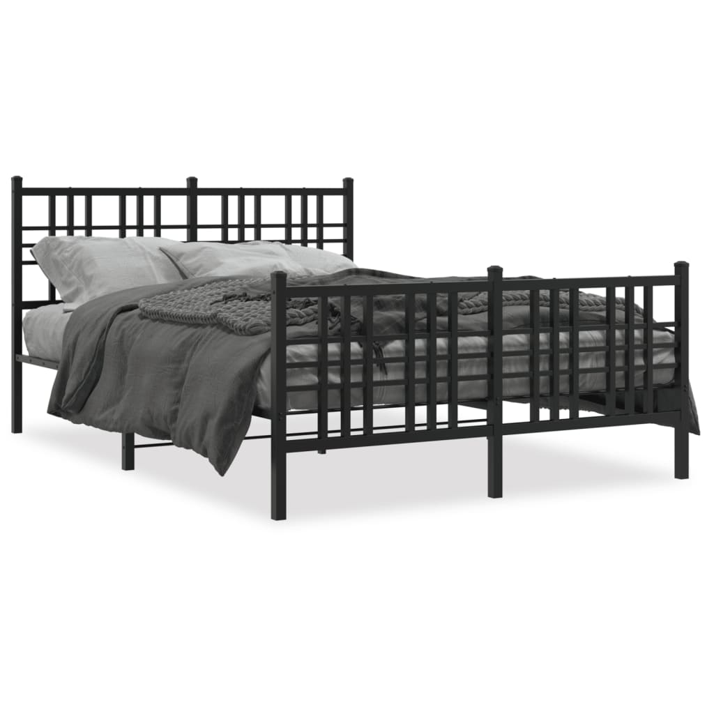Sengeramme i metall med hode- og fotgavl svart 137x190 cm