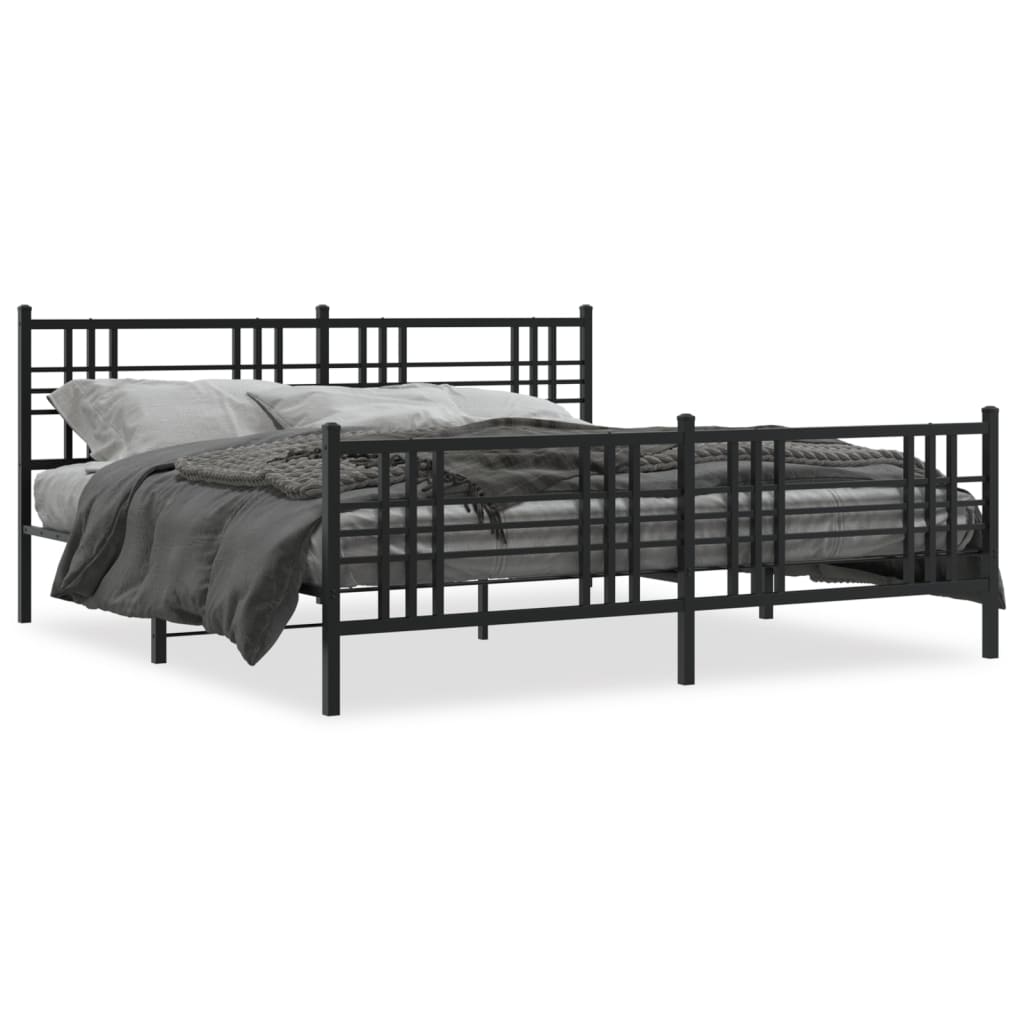Sengeramme i metall med hode- og fotgavl svart 183x213 cm