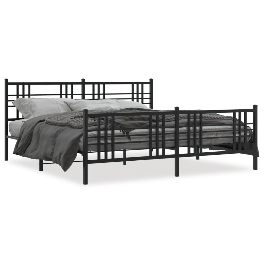 Sengeramme i metall med hode- og fotgavl svart 193x203 cm
