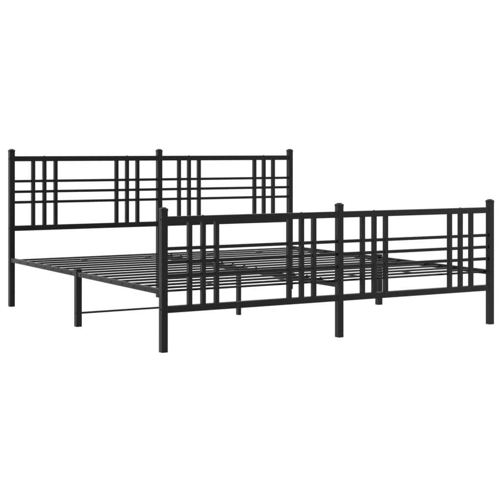 Sengeramme i metall med hode- og fotgavl svart 193x203 cm