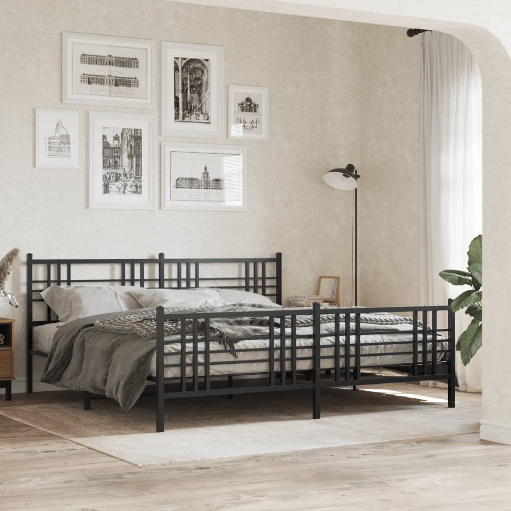 Sengeramme i metall med hode- og fotgavl svart 193x203 cm