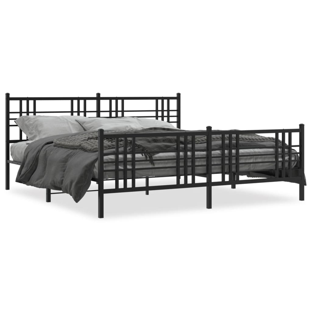 Sengeramme i metall med hode- og fotgavl svart 200x200 cm